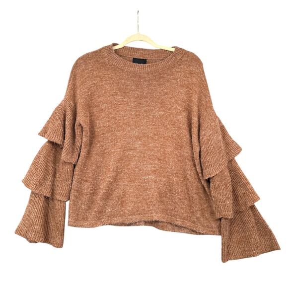 Lumière Brown Tiered Ruffle Sleeves Crew Neck Pullover Sweater Womens‎ Small - Picture 1 of 6